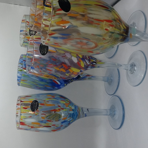 Vintage Set of Six Murano End of Day Pattern Blown Art Glass Wine Glass Goblets - Picture 2 of 11